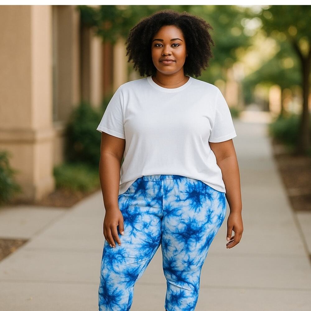 EYE CANDY Blue & White Tie Dye Leggings ~ Ladies Plus Size 2X
